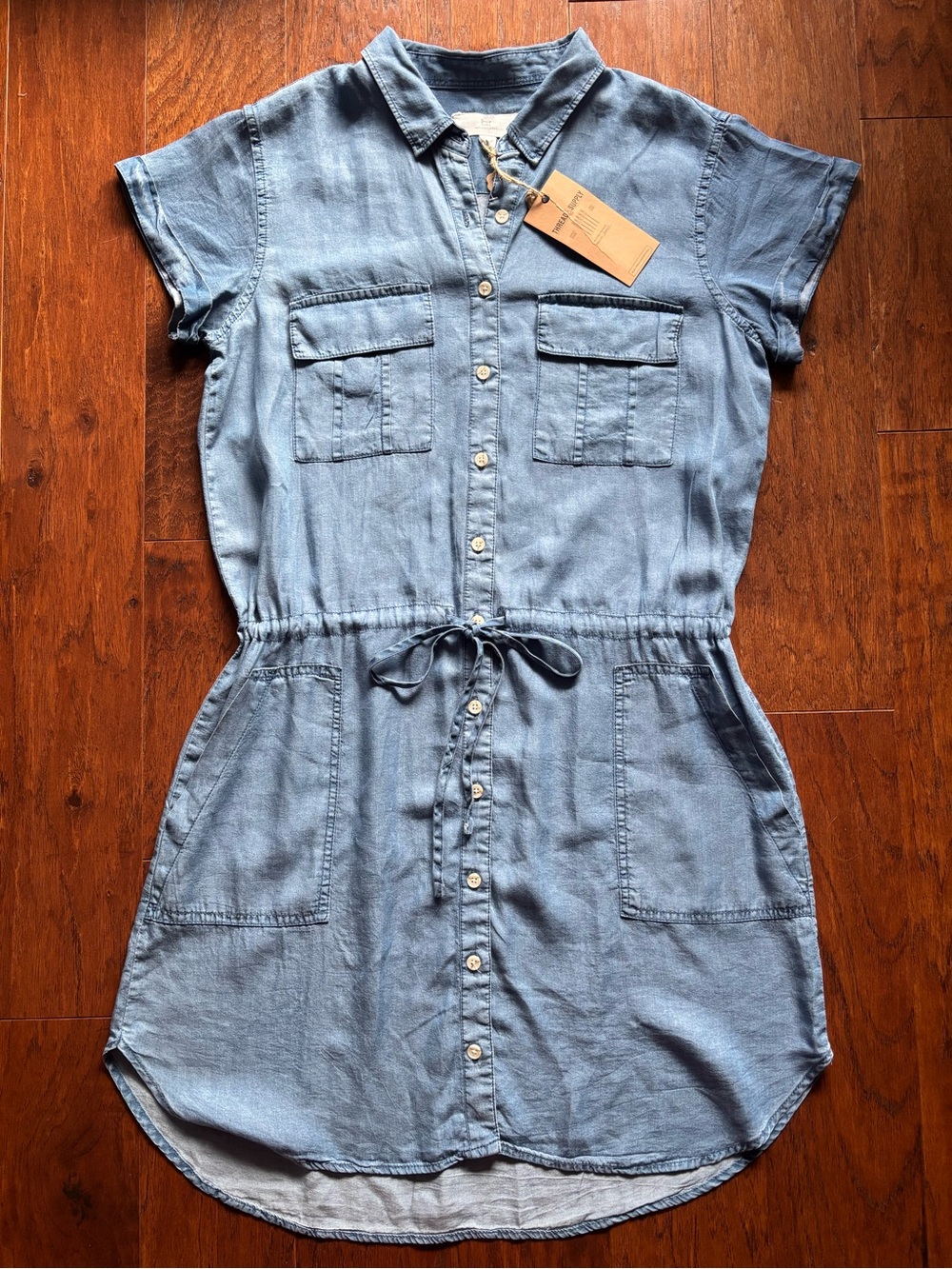 Thread & Supply Denim Utility Button Down Shirt Dress | Size L - Picture 2 of 12